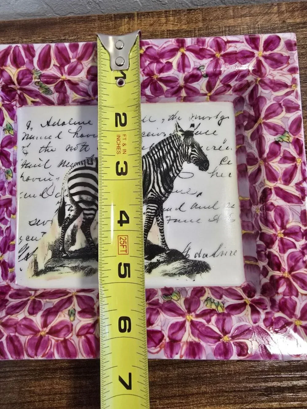 John Derian Hand-Painted Ceramic Desk Tray Catchall Zebra Script Purple Floral - Picture 8 of 9